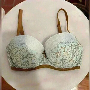 Victoria’s Secret floral dream angels lined Demi push up Blue Laced Bra sz 32DD